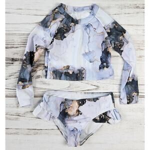 Shein Blue Marble Print Rashguard bikini sz 5